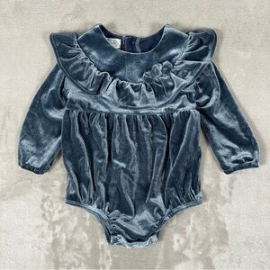 Mud Pie Blue Velvet Baby Romper